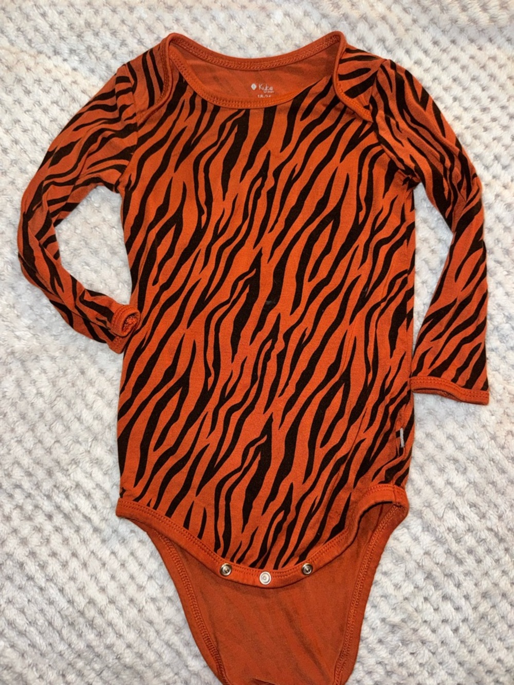 Kyte BABY Orange & Black Tiger-Print Long Sleeve Bodysuit